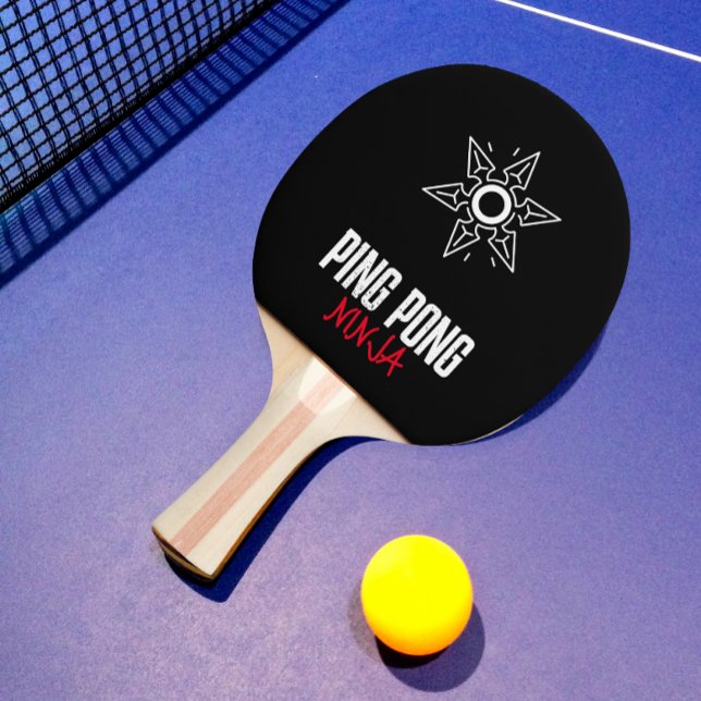 Raquete De Ping Pong Ping Pong Ninja Texto Vermelho e Branco Moderno (ping pong ninja ping pong paddle)