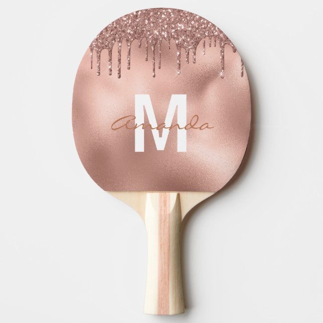 Raquete De Ping Pong Pingo de Brilho Dourado Rosa Monograma Personaliza (Frente)