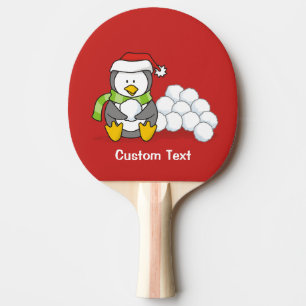 Raquete De Ping Pong Pinguim de Natal sentado com bolas de neve