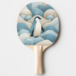 Raquete De Ping Pong Pinguim Em Ondas Azuis De Abstrato