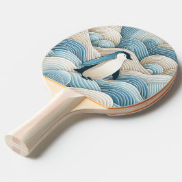 Raquete De Ping Pong Pinguim Em Ondas Azuis De Abstrato