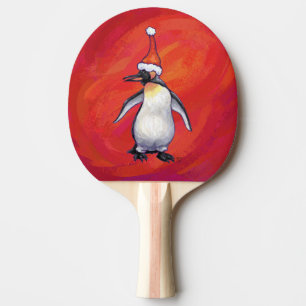 Raquete De Ping Pong Pinguim em Santa Chapéu em Vermelho