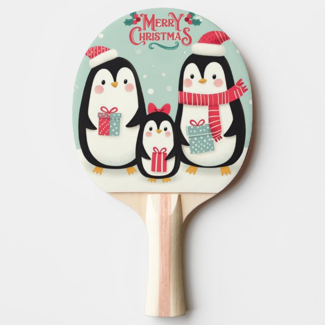 Raquete De Ping Pong Pinguins de neve de Natal feliz (Frente)