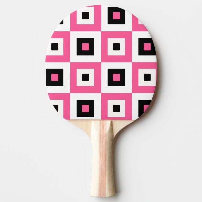 Raquete De Ping Pong Pink Black and White Checkered Squares Pattern (Frente)