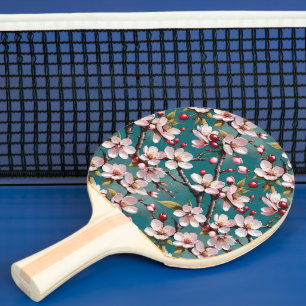 Raquete De Ping Pong Pink Cherry Blossomo Teal Fundo