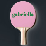 Raquete De Ping Pong Pink Green Bold Typography Personalized Name<br><div class="desc">Bold Modern Typography Personalized Name Ping Pong Paddle in Pink and Green</div>