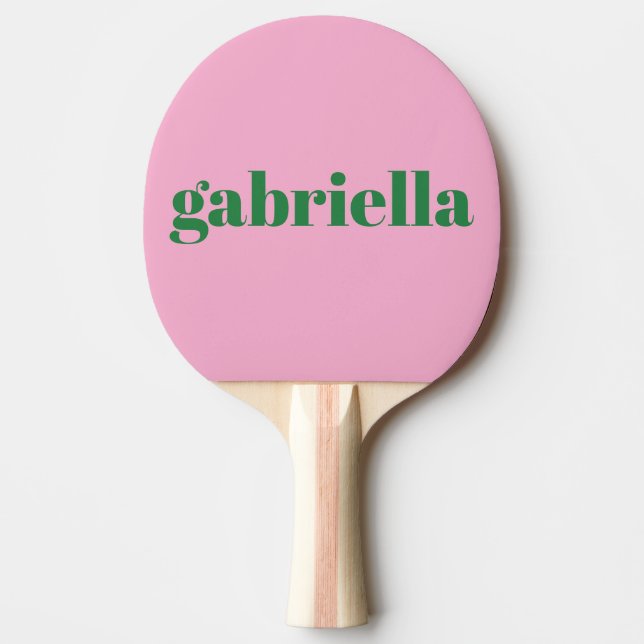 Raquete De Ping Pong Pink Green Bold Typography Personalized Name (Frente)