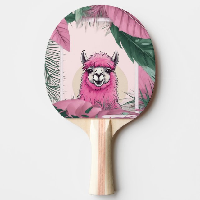 Raquete De Ping Pong Pink Happy Smiling Lama (Frente)