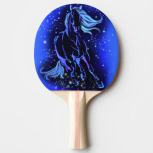 Raquete De Ping Pong Pino Do Pino Do Cavalo Na Noite Da Lua Azul