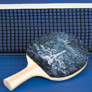 Raquete De Ping Pong Pino do Pino do Pino da Torre Eiffel Azul