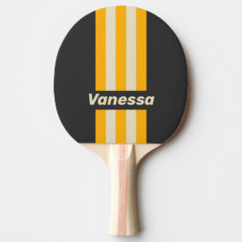 Raquete De Ping Pong Pino do Sol Preto Retro com Listras e Nome