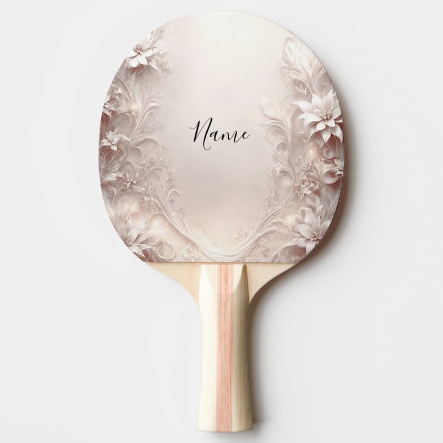 Raquete De Ping Pong Pino Pong Floral Branco (Frente)