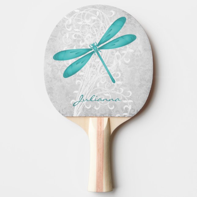Raquete De Ping Pong Pino Pong Personalizado Do Dragonfly Teal (Frente)