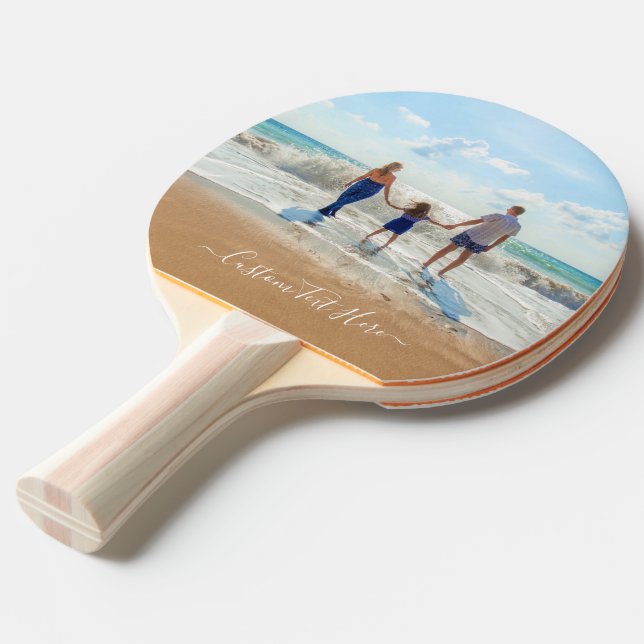 Raquete De Ping Pong Pinos de Pino de Foto Personalizados com Texto (Frente inclinada)