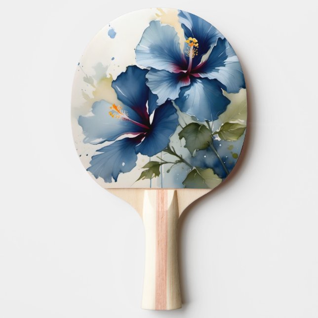 Raquete De Ping Pong Pintura a cores bonito azul de hibisco  (Frente)