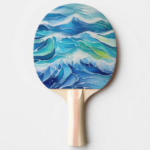 Raquete De Ping Pong Pintura aquosa de ondas azuis