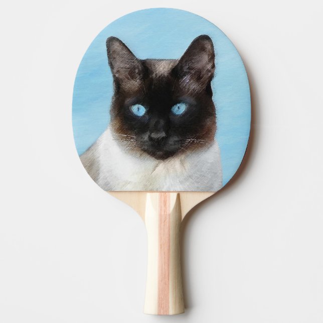 Raquete De Ping Pong Pintura de Gatos Siameses - Arte de Gato Original  (Frente)