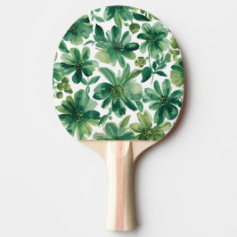 Raquete De Ping Pong Pintura em Aquarela Botânica Floral Jardim Verde
