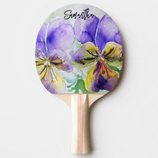 Raquete De Ping Pong Pintura em aquarela de Violeta Roxa Amor-Perfeito