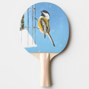 Raquete De Ping Pong Pintura no alimentador - Arte de pássaro original