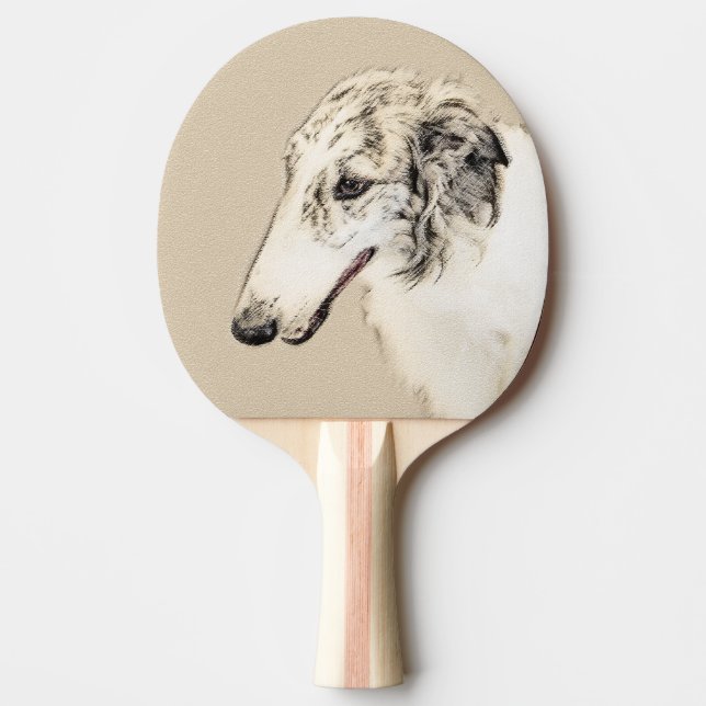 Raquete De Ping Pong Pintura Original de Cachorro Borzoi (Silver Brindl (Frente)