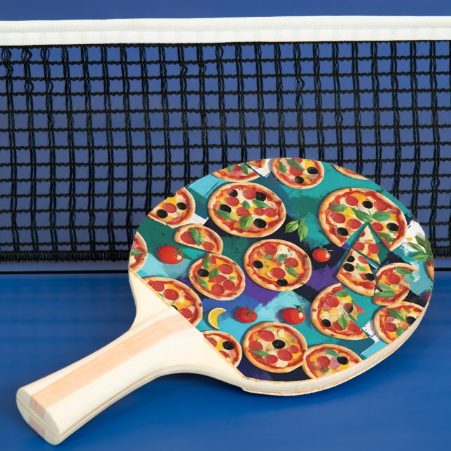 Raquete De Ping Pong Pizza De Pepperoni abstrato com Cor Azul (Insitu)