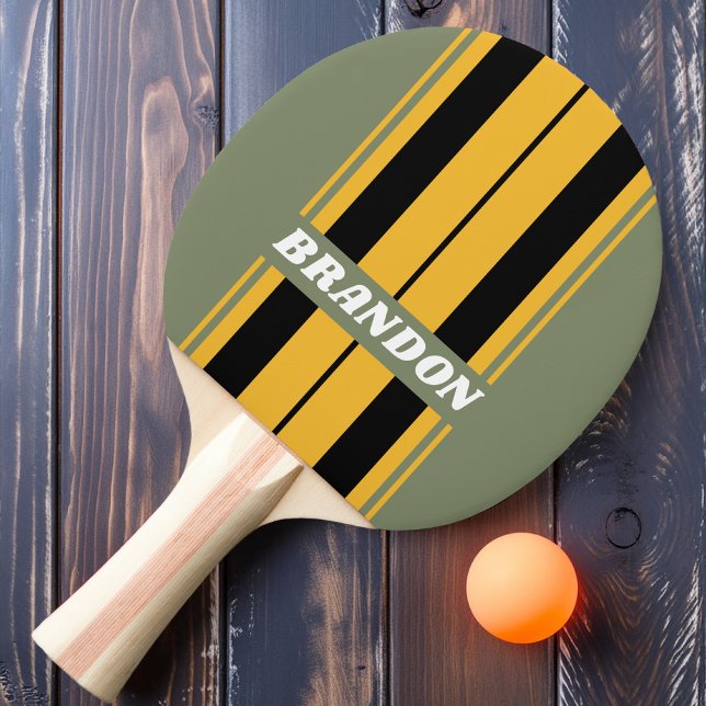 Raquete De Ping Pong Placa Olive Nightlight com Listras e Nome (Criador carregado)