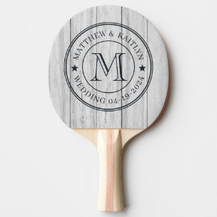 Raquete De Ping Pong Placas de Madeira Cinza Vintage Monograma Estrela