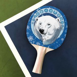 Raquete De Ping Pong Polar Bear Snowflakes Art Nouveau