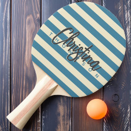 Raquete De Ping Pong Polo Meados do Século Aqua Profundo Pintado Nome