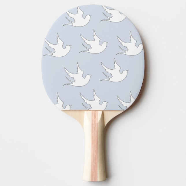 Raquete De Ping Pong pombas brancas em azul (Frente)