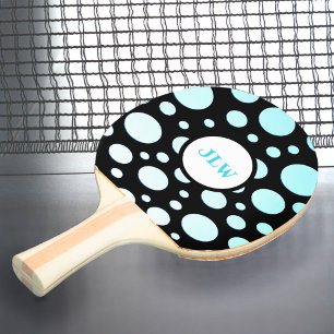 Raquete De Ping Pong Ponto azul-polca retrô moderno em preto