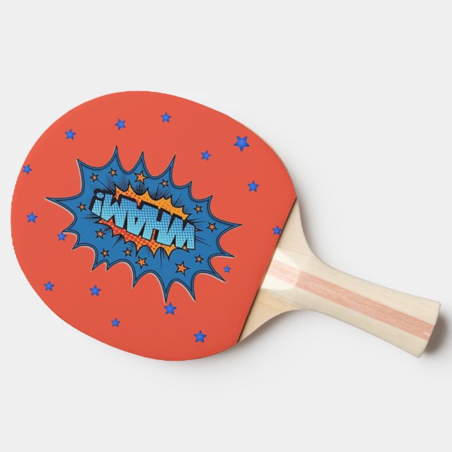Raquete de Ping Pong - Pop Art Wham Azul Laranja (Lateral do verso)