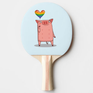 Raquete De Ping Pong Porco Com Balão Arco-Íris