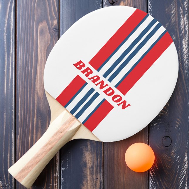 Raquete De Ping Pong Postman Nostalgic Rally Stripe com Nome (Criador carregado)