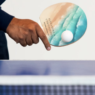 Raquete De Ping Pong Praia do Oceano Aquarela Assinatura Verão