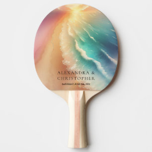 Raquete De Ping Pong Praia do Oceano Verde Aquarela Assinatura Verão So