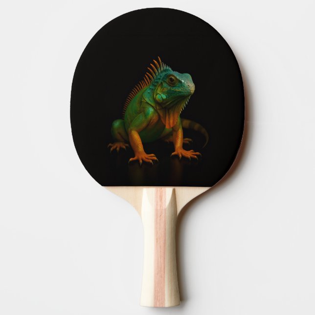 Raquete de ping pong preta 4 Luxe, Iguana Verde (Verso)