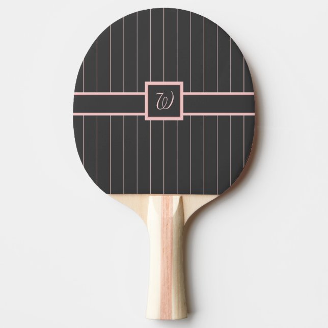 Raquete de Ping Pong Preta com Listras Cor-de-Rosa (Frente)
