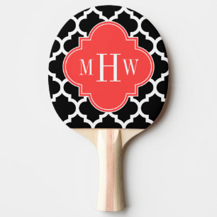 Raquete De Ping Pong Preto-Branco #5 Coral Red 3 Monograma Inicial