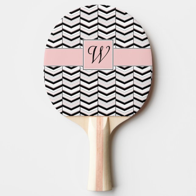 Raquete de Ping Pong Preto Branco e Rosa Chavão (Frente)
