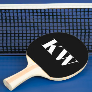 Raquete De Ping Pong Preto Branco Grande Inicial Personalizada Monogram