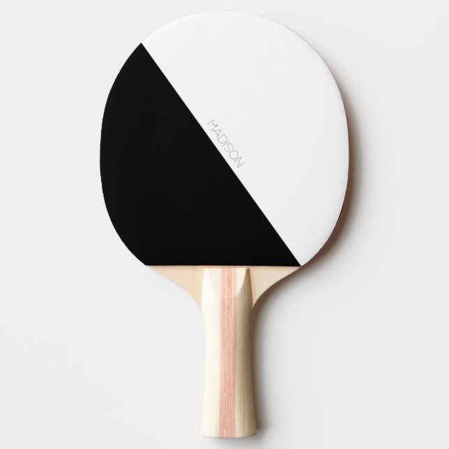 Raquete De Ping Pong preto branco, simples minimalista (Frente)