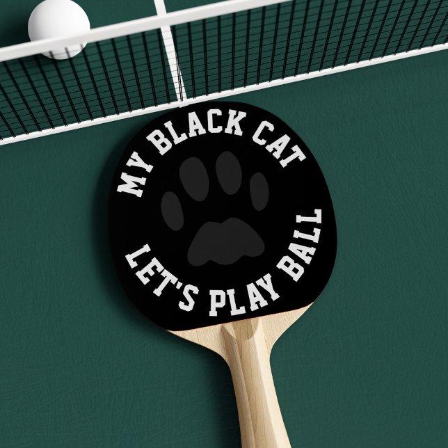 Raquete De Ping Pong Preto e branco Pino Pino Pino Ping Pino (Let's play ball! Perfect ping pong paddle with space for your cat's name)