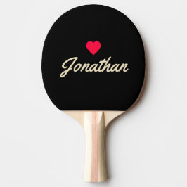 Raquete De Ping Pong Preto e Creme Assinatura Vintage Coração