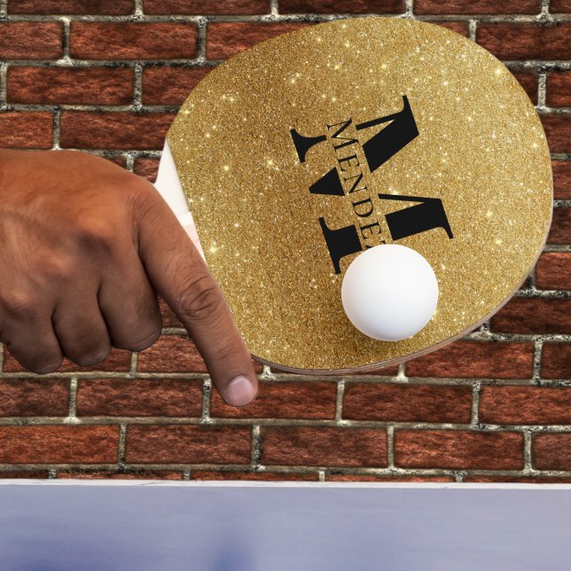 Raquete De Ping Pong Preto Monograma + Pino Pong Com Leve Dourada (Criador carregado)