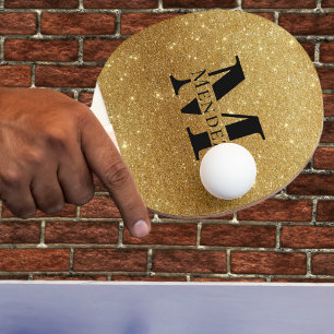Raquete De Ping Pong Preto Monograma + Pino Pong Dourado
