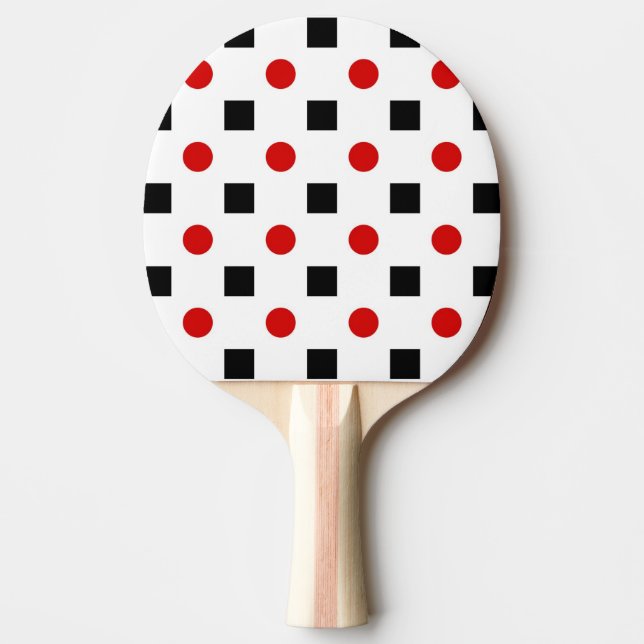 Raquete De Ping Pong Preto Quadrado Vermelho Bolinhas Branco BG (Frente)