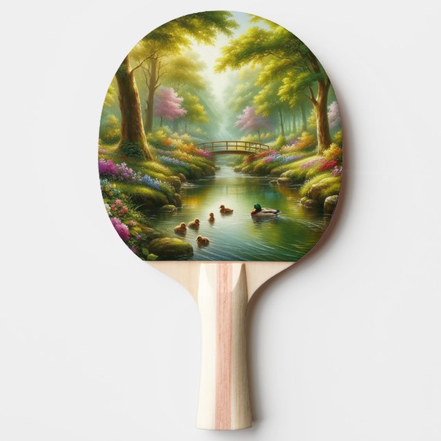 Raquete De Ping Pong Primavera com patos/flores (Frente)