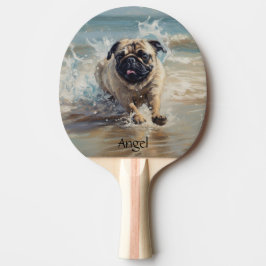 Raquete De Ping Pong Pug Feliz na Praia personalizável